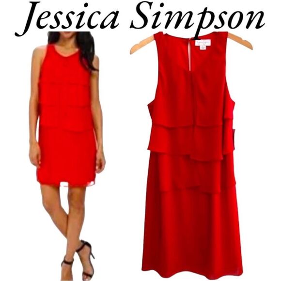 Coral Red Sheer Dress by Jessica Simpson Sleeveless Tiered Size 8 NWT $128 - Picture 1 of 16